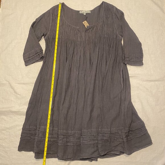 JP and Mattie Gray Peasant Dress Womens M Boho Cotton Crinkly Pockets Swing NWT - Picture 8 of 11